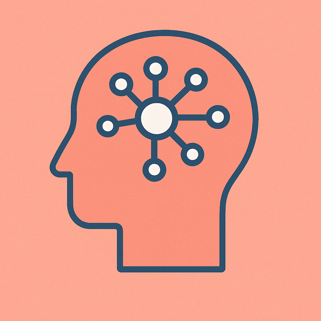Ilustración de una cabeza con nodos conectados, representando estrategia, análisis y pensamiento estructurado